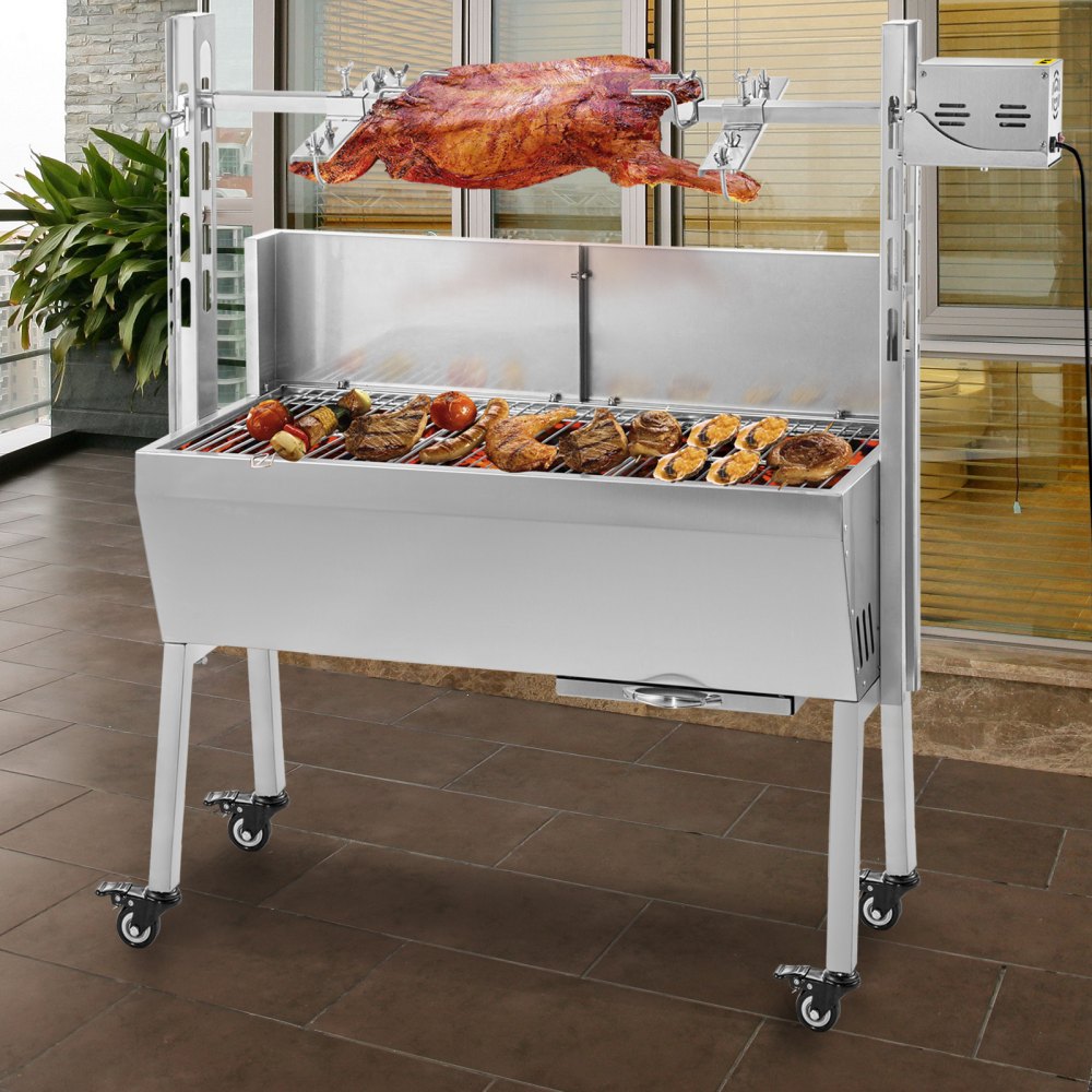 VEVOR Rotisserie Grill 60 KG/132 LBS BBQ Rotisserie Grill Roaster with Baffle Charcoal Spit Roast Machine 25W Charcoal Bearing Lamb Spit Roaster Hog Roasting Machine For Outdoor Picnic Camping