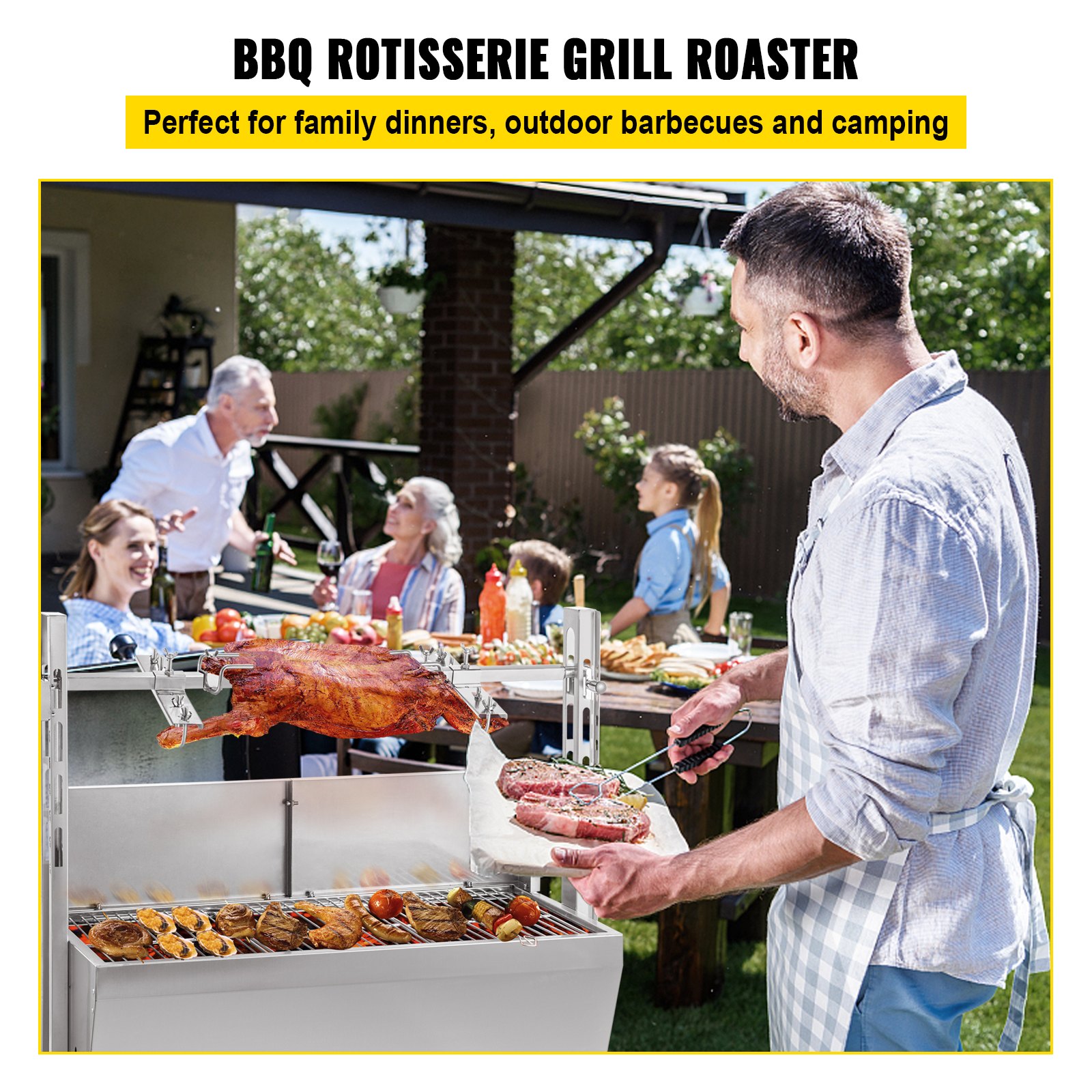 VEVOR Rotisserie Grill 60 KG/132 LBS BBQ Rotisserie Grill Roaster with Baffle Charcoal Spit Roast Machine 25W Charcoal Bearing Lamb Spit Roaster Hog Roasting Machine For Outdoor Picnic Camping