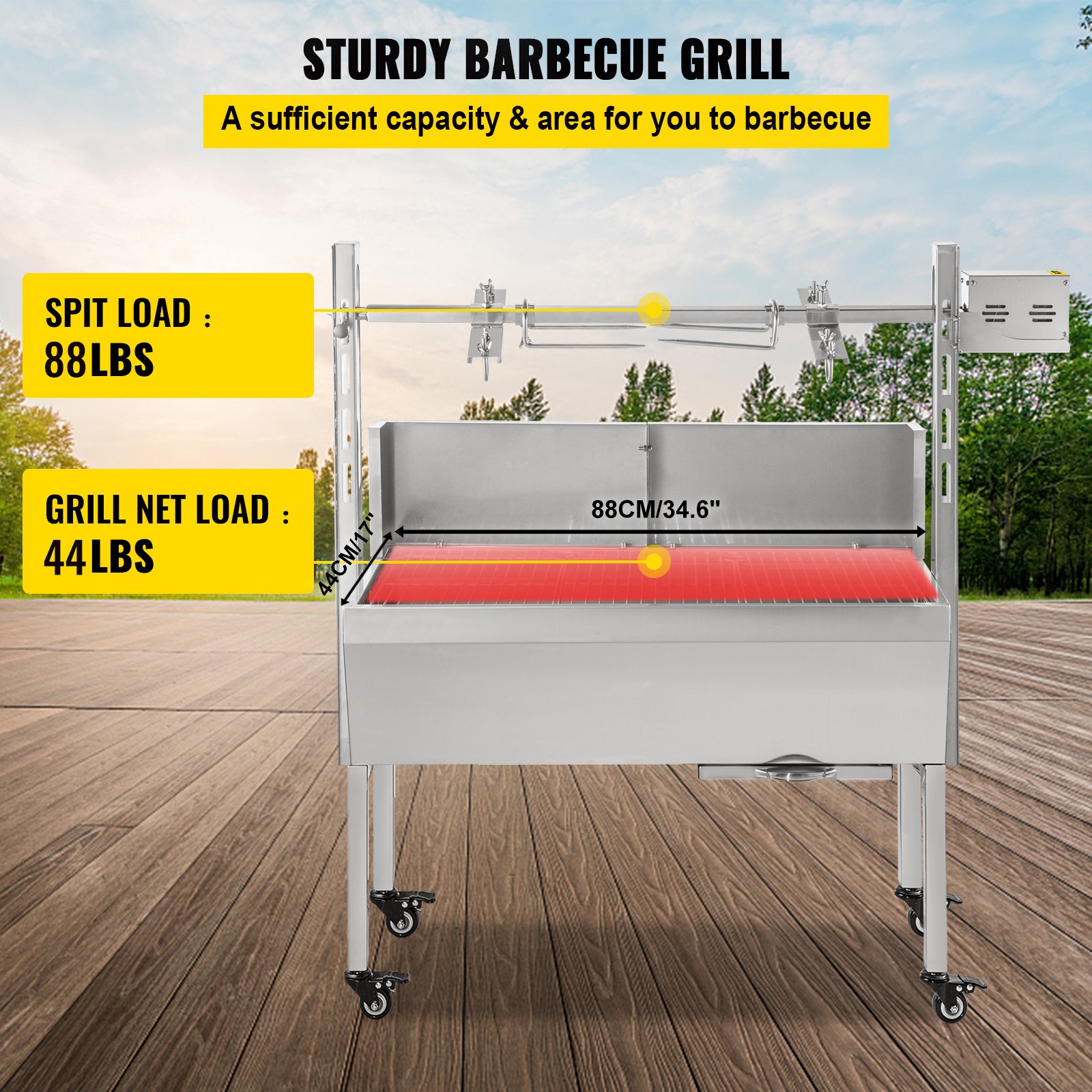 VEVOR Rotisserie Grill 60 KG/132 LBS BBQ Rotisserie Grill Roaster with Baffle Charcoal Spit Roast Machine 25W Charcoal Bearing Lamb Spit Roaster Hog Roasting Machine For Outdoor Picnic Camping