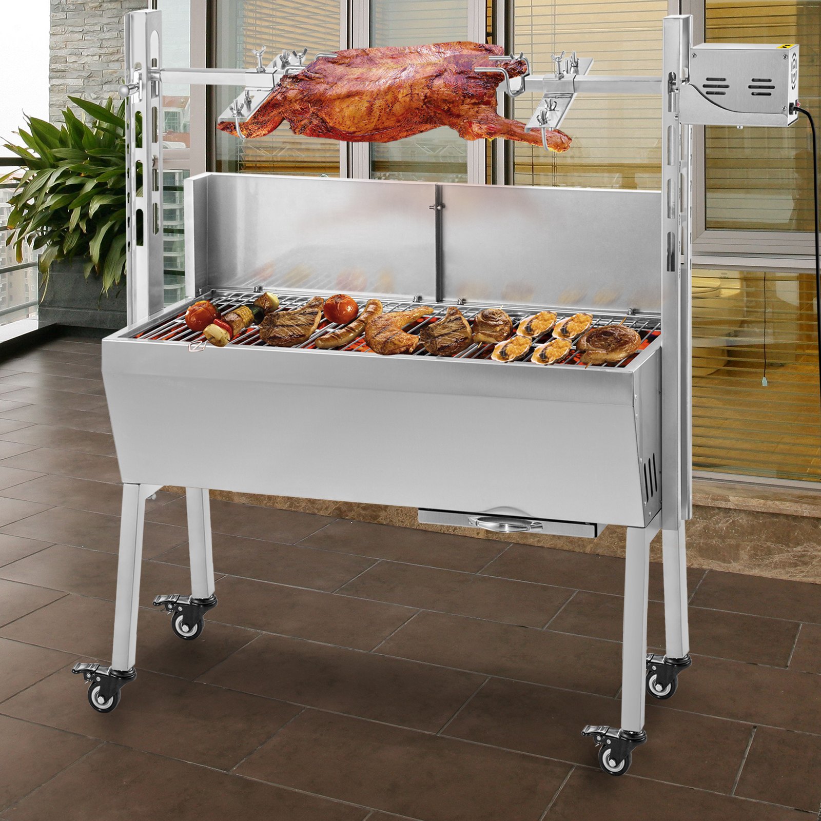 VEVOR Rotisserie Grill 60 KG/132 LBS BBQ Rotisserie Grill Roaster with Baffle Charcoal Spit Roast Machine 25W Charcoal Bearing Lamb Spit Roaster Hog Roasting Machine For Outdoor Picnic Camping