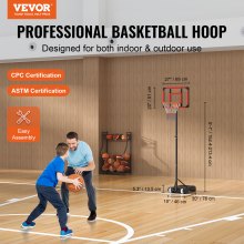 VEVOR Basketball Hoop, 5-7 ft Justerbar Højde Transportable Backboard System, 28 tommer Basketball Hoop & Goal, Børn & Voksne Basketballsæt med hjul, stativ og udfyldelig base, til udendørs/indendørs