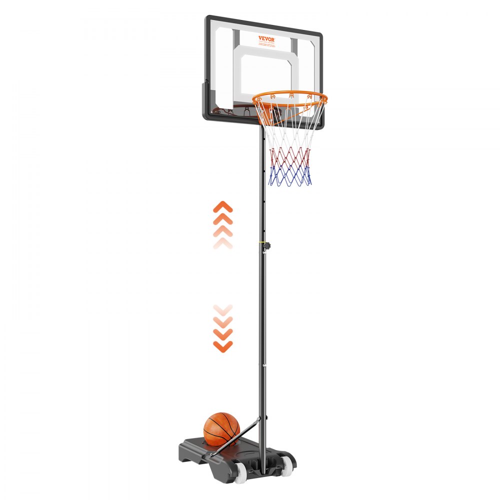 VEVOR Basketballbøyle, 5-7 fot justerbar høyde bærbart ryggbrettsystem, 32 tommers Basketballbøyle og mål, Basketballsett for barn og voksne med hjul, stativ og fyllbar base, for utendørs/innendørs