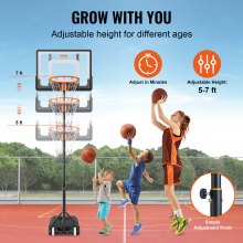 Basketbalový kôš VEVOR, systém prenosnej dosky s nastaviteľnou výškou 5-7 stôp, 32-palcový basketbalový kôš a bránka, basketbalová súprava pre deti a dospelých s kolieskami, stojanom a naplniteľnou základňou, pre exteriér/interiér