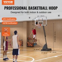 VEVOR Basketball Hoop, 7,6-10 fod justerbar højde bærbart bagpladesystem, 54 tommer Basketball Hoop & Goal, Børn & Voksne Basketballsæt med hjul, stativ og udfyldelig base, til udendørs/indendørs