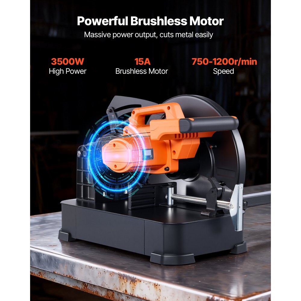 VEVOR Chop Saw, 14-inch Stainless Steel Cold Cut Blade, 3500 W Powerful Brushless Motor, 750-1200 r/min Adjustable Speed, Metal Cutting Chop Saw for Metal Square and Flat Tubes, Steels (240V/60HZ)