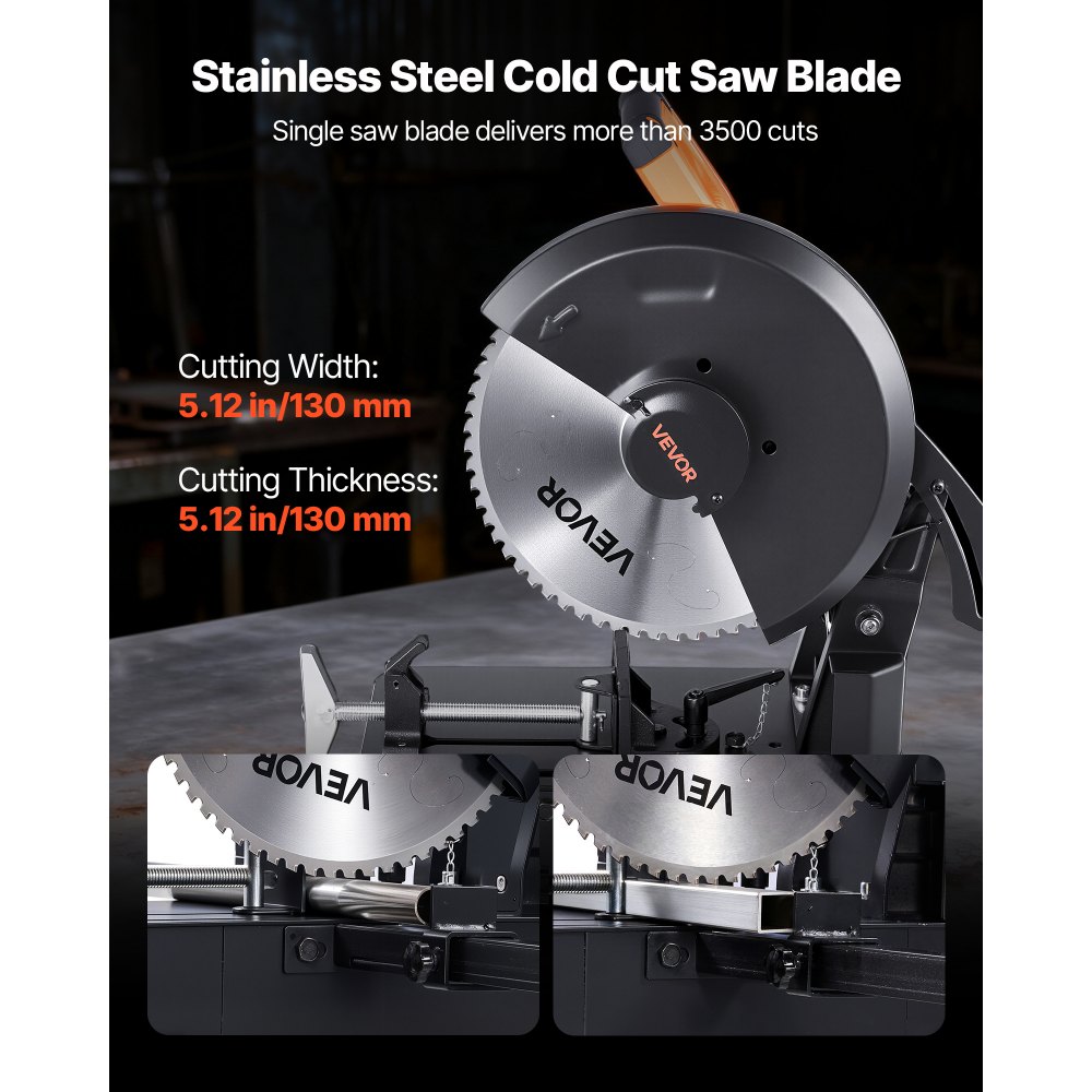 VEVOR Chop Saw, 14-inch Stainless Steel Cold Cut Blade, 3500 W Powerful Brushless Motor, 750-1200 r/min Adjustable Speed, Metal Cutting Chop Saw for Metal Square and Flat Tubes, Steels (240V/60HZ)