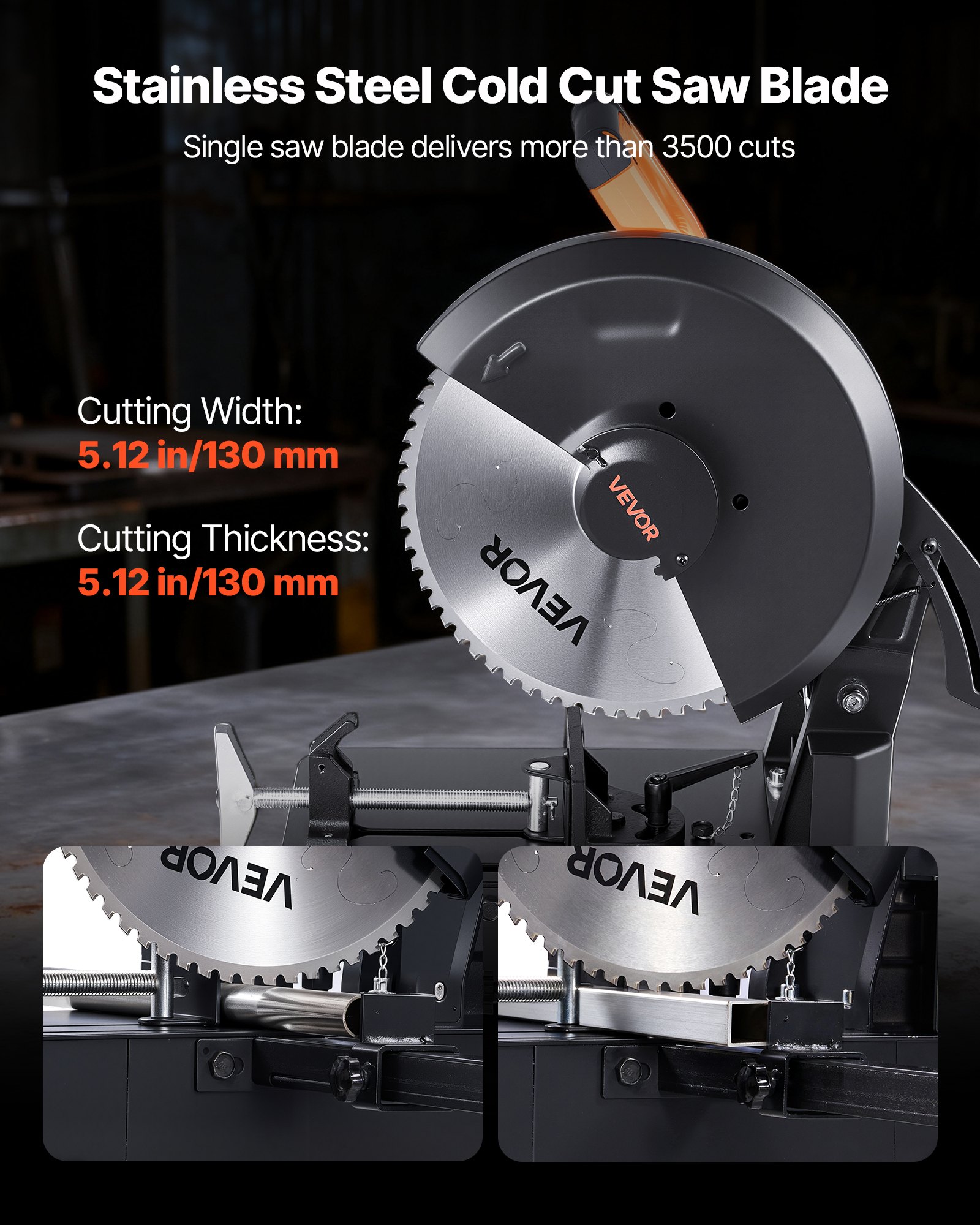 VEVOR Chop Saw, 355 mm Stainless Steel Cold Cut Blade, 3500 W Powerful Brushless Motor, 750-1200 r/min Adjustable Speed, Metal Cutting Chop Saw for Metal Square and Flat Tubes, I-Shaped Steels