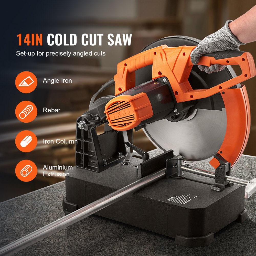 VEVOR Chop Saw, 355mm Blade Diameter Cut Off Saw, 2800W 1200RPM Steel Cutting Machine, 0-45° Adjustable Dry Cut Chop Saw, Miter Saw for Cutting Metal Cold Cut Saw for Steel/Rebar/Iron/Aluminum