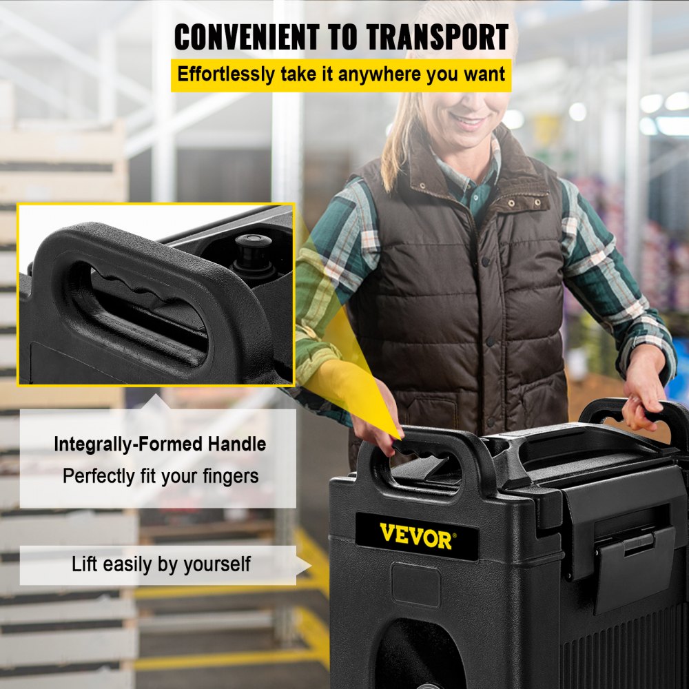 VEVOR insulated beverage dispenser with easy transport handle, lightweight and sturdy design.