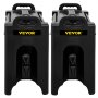 VEVOR insulated beverage dispenser, black twin set with front spouts and yellow logo on top.