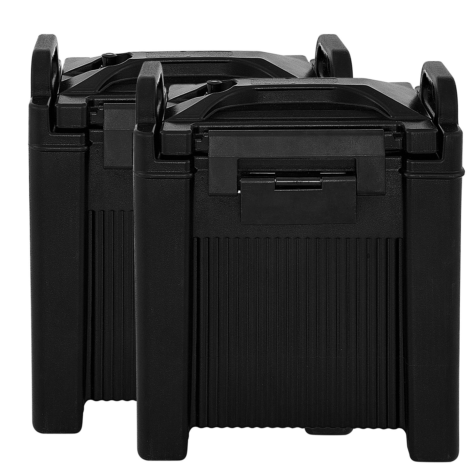 black VEVOR insulated beverage dispenser, double unit with sturdy handles and secure latches.
