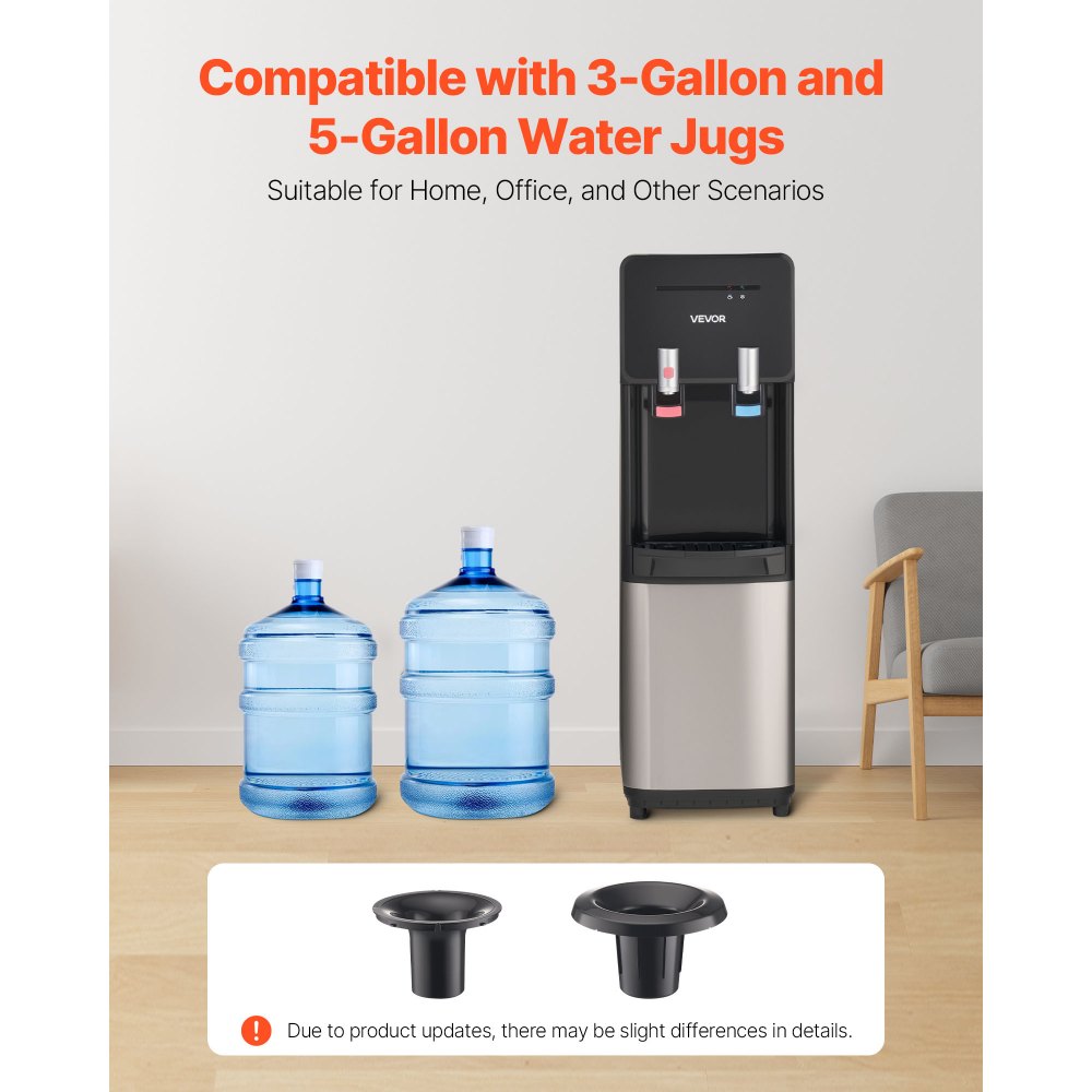 VEVOR Top Loading Water Cooler Dispenser, Hot and Cold Water Dispenser for 3 or 5 Gallons Bottles, Sturdy Stainless Steel and Child Security Lock, Ideal for Homes, Kitchens, Offices, Dorms, Black