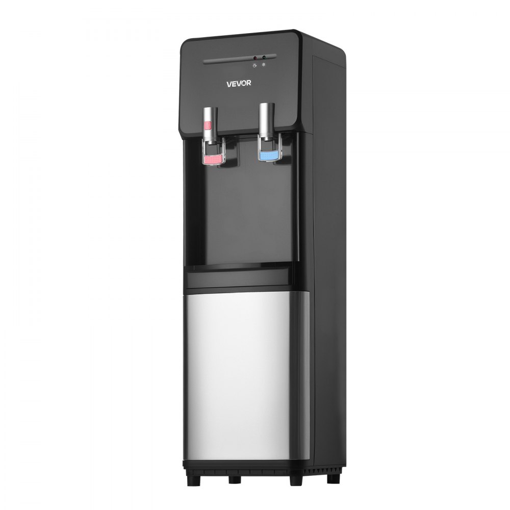VEVOR Top Loading Water Cooler Dispenser, Hot and Cold Water Dispenser for 3 or 5 Gallons Bottles, Sturdy Stainless Steel and Child Security Lock, Ideal for Homes, Kitchens, Offices, Dorms, Black