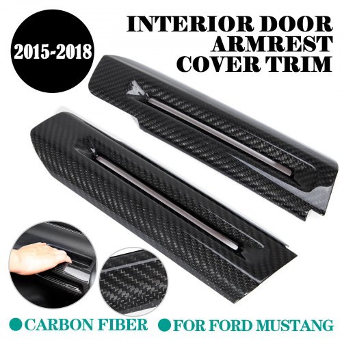 For Ford Mustang 2015-2018 Carbon Fiber Interior Door Armrest Decor Cover Trim