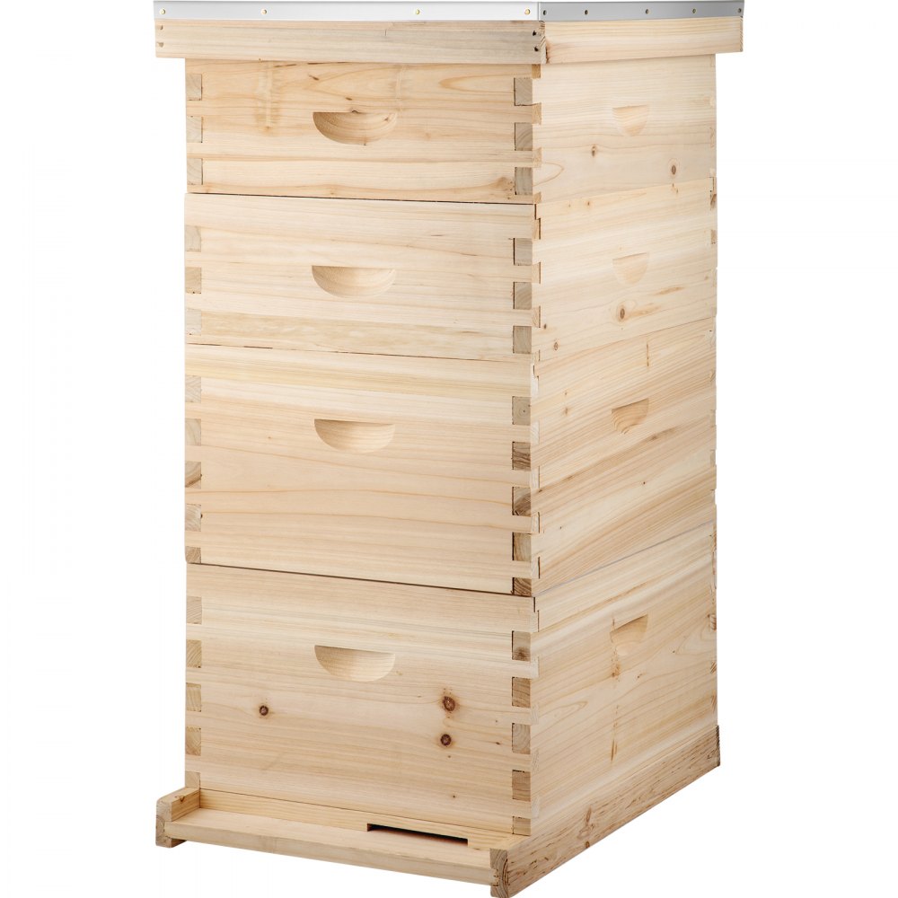 VEVOR Langstroth Bee Hive, 4 Layer Langstroth Box 20 Frame Beehive Frames, 2 Brood Box 2 Super Box Langstroth Beehive Kit