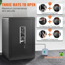 VEVOR Safe, 2.2 Cubic Feet Home Safe, Steel Security Safe with Fingerprint, Digital Keypad and 2 Keys, Cabinet Safe with Large Fire-proof Bag, Protect Cash, Gold, Jewelry, Documents, 15.8x13x23.6 inch
