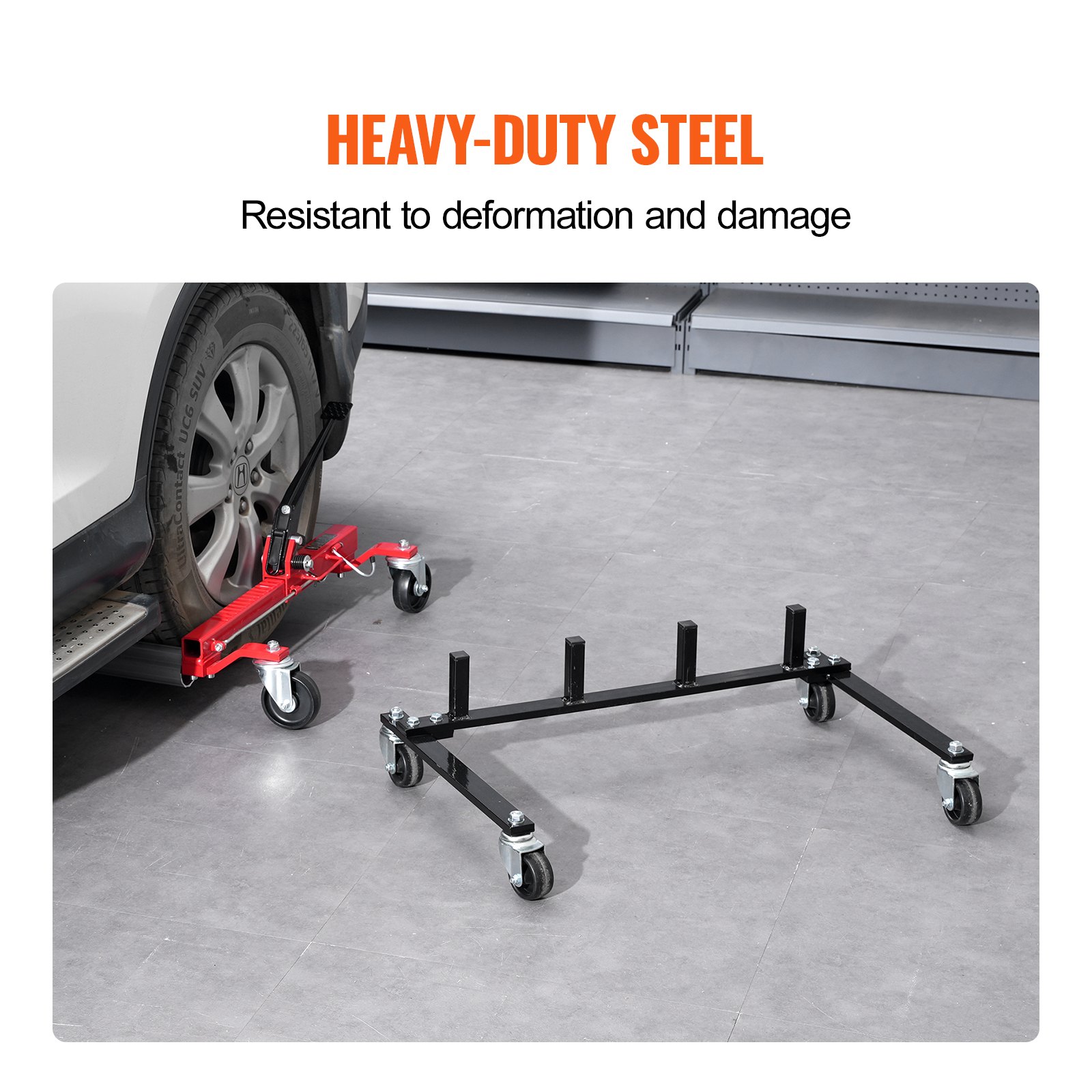 VEVOR Car Dolly Rack, Storage Rack with 360° Rotatable Wheels, Hydraulic Ratchet Trolley Jack Stand Organizer, Jack Stands Holder Storage Rack, 4-Dolly Capacity, Compatible with Most Dollies