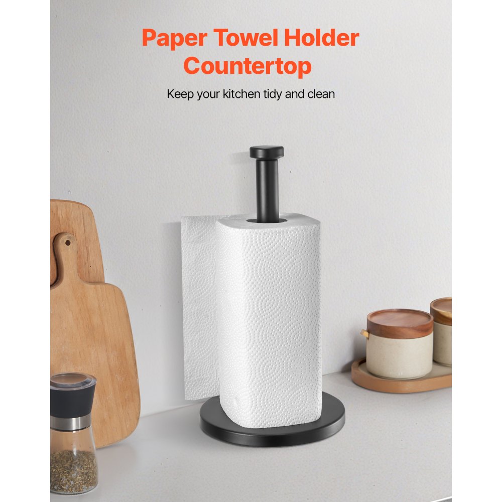 VEVOR Paper Towel Holder Countertop, Stainless Steel Kitchen Paper Towel Stand with Weighted Base and Suction Cups, Non-slip Countertop Kitchen Paper Roll Holders for Kitchen Bathroom