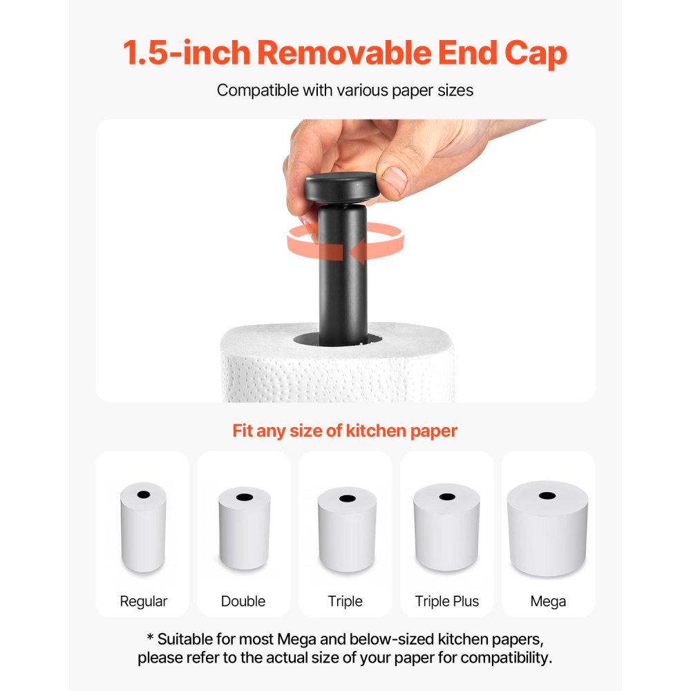 VEVOR Paper Towel Holder Countertop, Stainless Steel Kitchen Paper Towel Stand with Weighted Base and Suction Cups, Non-slip Countertop Kitchen Paper Roll Holders for Kitchen Bathroom