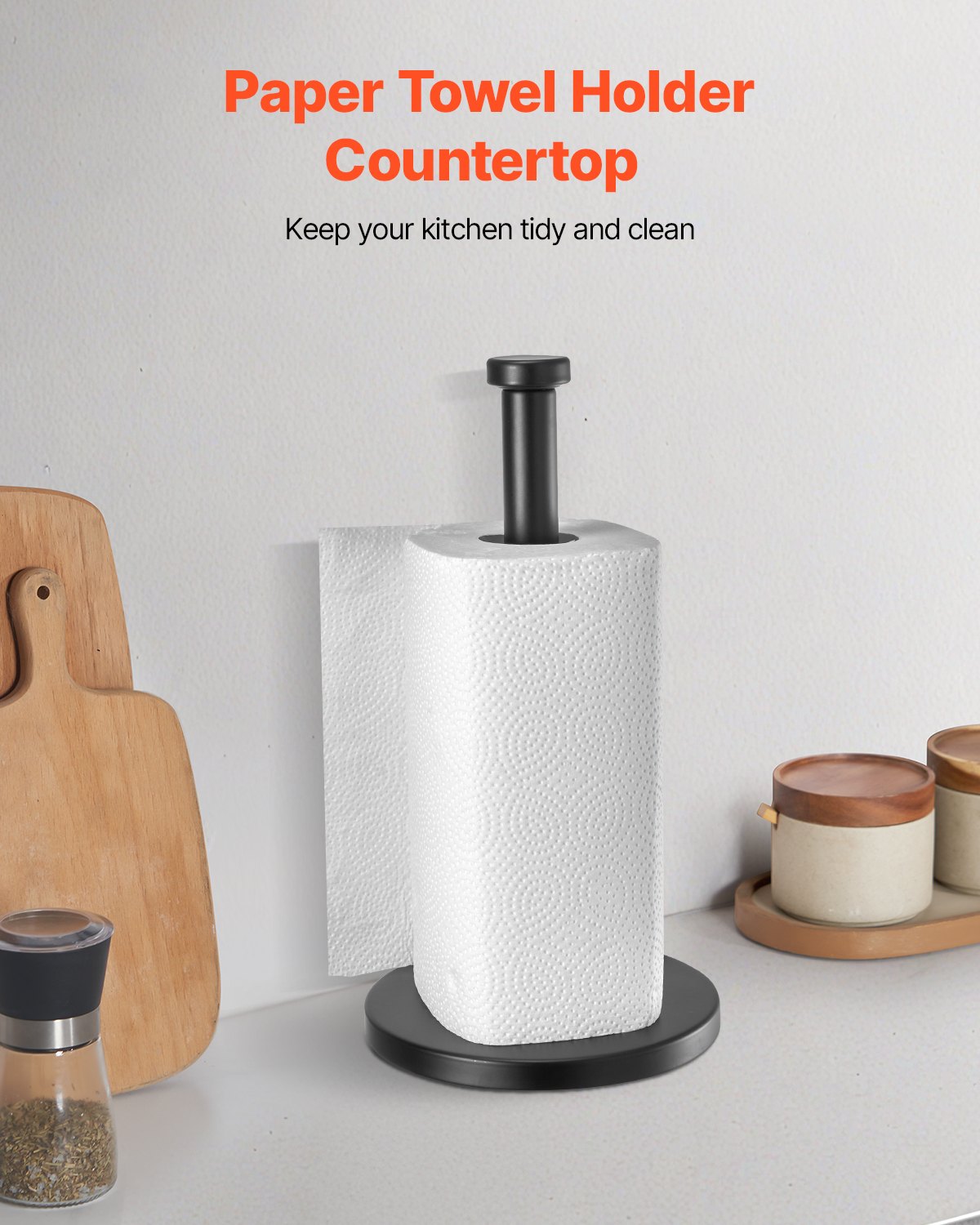 VEVOR Paper Towel Holder Countertop, Stainless Steel Kitchen Paper Towel Stand with Weighted Base and Suction Cups, Non-slip Countertop Kitchen Paper Roll Holders for Kitchen Bathroom