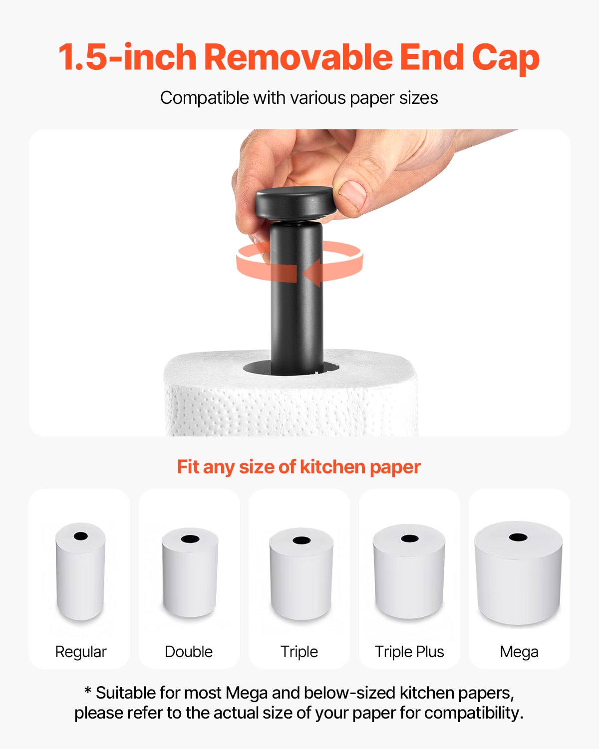 VEVOR Paper Towel Holder Countertop, Stainless Steel Kitchen Paper Towel Stand with Weighted Base and Suction Cups, Non-slip Countertop Kitchen Paper Roll Holders for Kitchen Bathroom