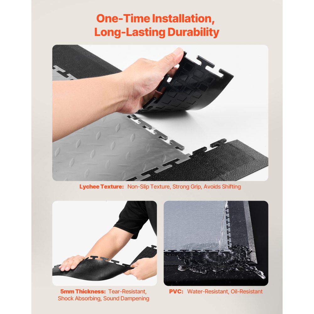 VEVOR Male Garage Floors Transition Edge Kit, 12 Edges and 4 Corners, Sturdy PVC Interlocking Modular Garage Floor Edging Slip-resistant, Compatible Only with VEVOR 4-Sided Interlocking Mats, Black