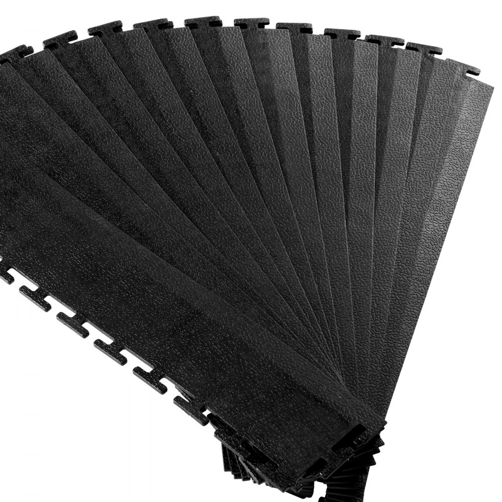 VEVOR Male Garage Floors Transition Edge Kit, 12 Edges and 4 Corners, Sturdy PVC Interlocking Modular Garage Floor Edging Slip-resistant, Compatible Only with VEVOR 4-Sided Interlocking Mats, Black
