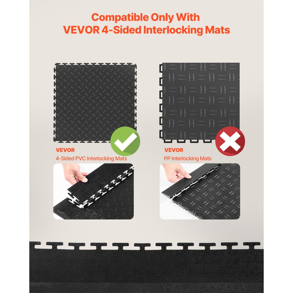 VEVOR Male Garage Floors Transition Edge Kit, 12 Edges and 4 Corners, Sturdy PVC Interlocking Modular Garage Floor Edging Slip-resistant, Compatible Only with VEVOR 4-Sided Interlocking Mats, Black