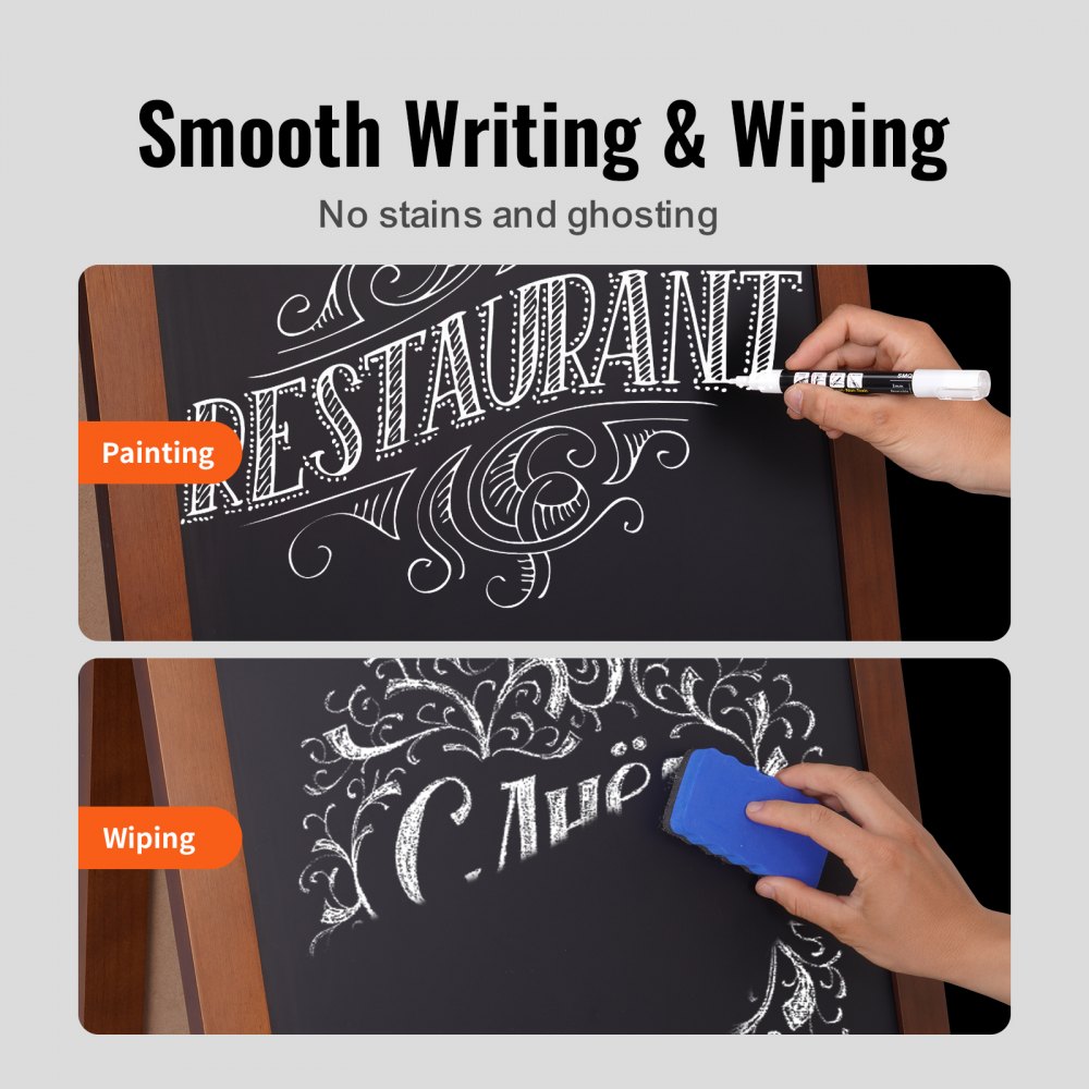VEVOR A Frame Chalkboard Sign, 50x102 cm Double-Sided Sidewalk Signs, Freestanding Vintage Wooden Chalk Board with Chalks & Magnetic Eraser, Rustic Brown Outdoor Sandwich Board Kitchen Home Wedding