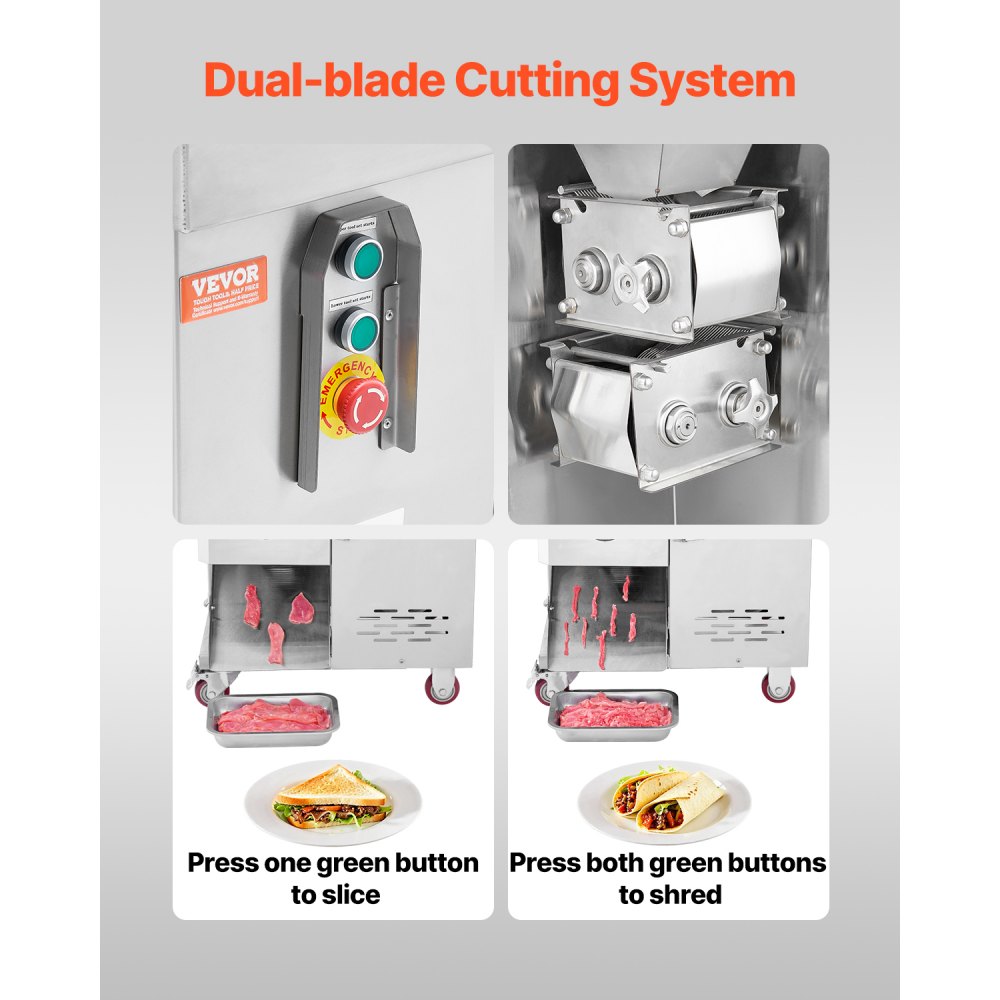 VEVOR Meat Cutter Machine, 1100W Meat Slicer, 1102 lb/h Commercial Meat Cutting Machine, Stainless Steel, 5 mm Thickness, Detachable Blades, Electric Food Slicer for Kitchen Restaurant Supermarket