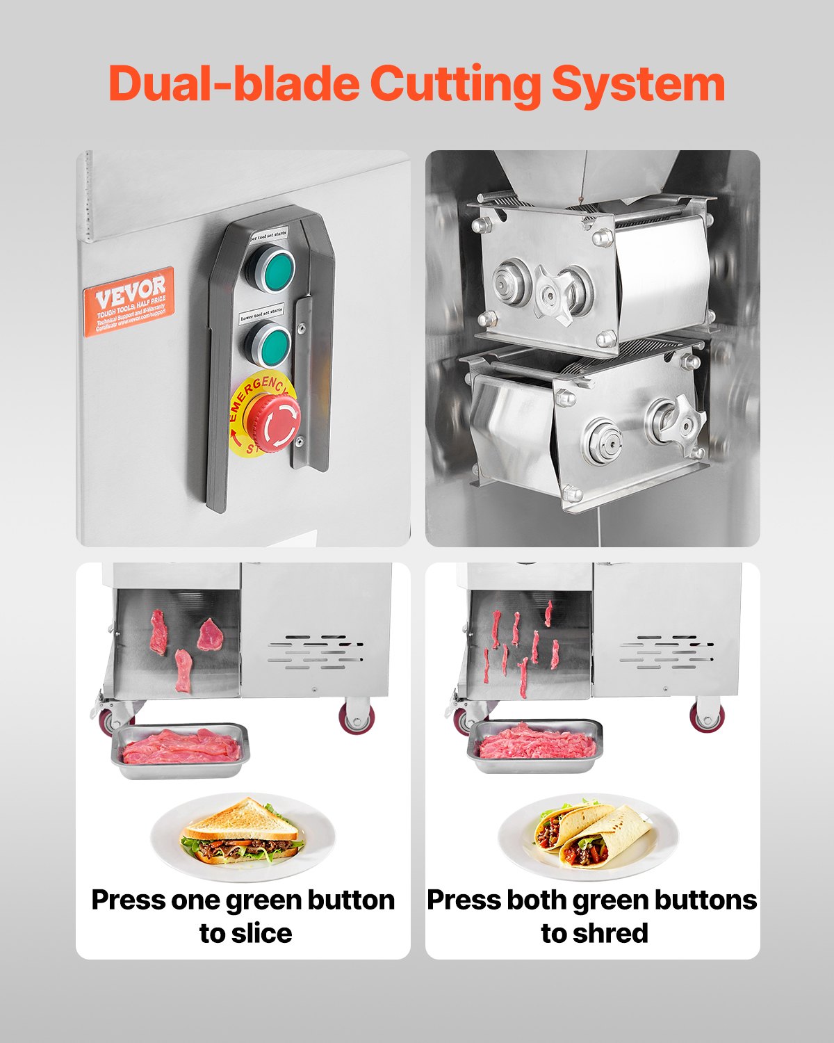 VEVOR Meat Cutter Machine, 1100W Meat Slicer, 1102 lb/h Commercial Meat Cutting Machine, Stainless Steel, 5 mm Thickness, Detachable Blades, Electric Food Slicer for Kitchen Restaurant Supermarket