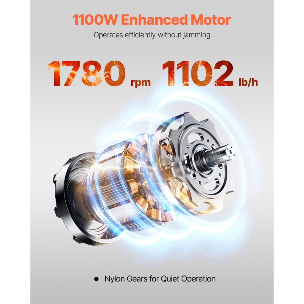 VEVOR Meat Cutter Machine, 1100W Meat Slicer, 1102 lb/h Commercial Meat Cutting Machine, Stainless Steel, 5 mm Thickness, Detachable Blades, Electric Food Slicer for Kitchen Restaurant Supermarket