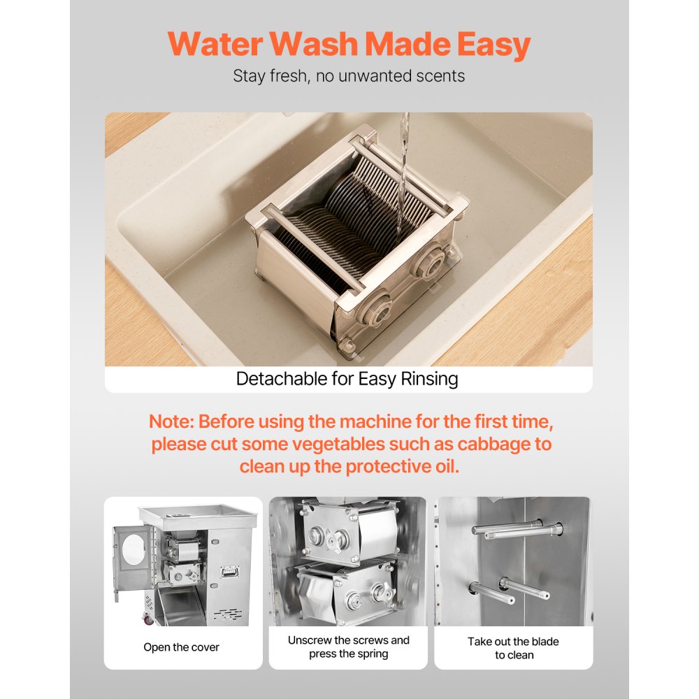 VEVOR Meat Cutter Machine, 1100W Meat Slicer, 1102 lb/h Commercial Meat Cutting Machine, Stainless Steel, 5 mm Thickness, Detachable Blades, Electric Food Slicer for Kitchen Restaurant Supermarket