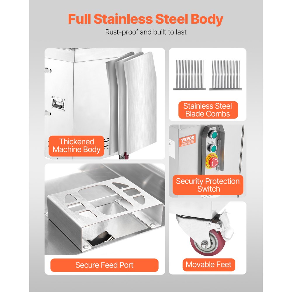 VEVOR Meat Cutter Machine, 1100W Meat Slicer, 1102 lb/h Commercial Meat Cutting Machine, Stainless Steel, 5 mm Thickness, Detachable Blades, Electric Food Slicer for Kitchen Restaurant Supermarket