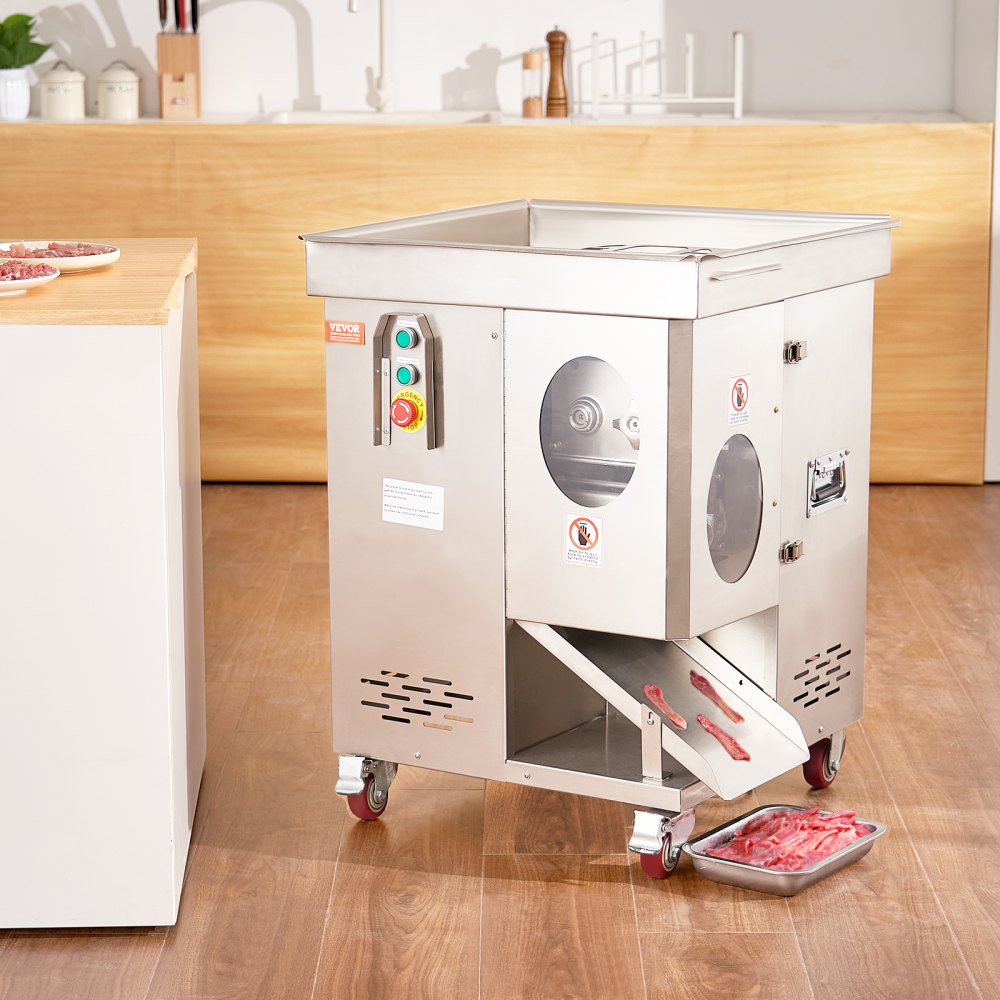 VEVOR Meat Cutter Machine, 1100W Meat Slicer, 1102 lb/h Commercial Meat Cutting Machine, Stainless Steel, 5 mm Thickness, Detachable Blades, Electric Food Slicer for Kitchen Restaurant Supermarket