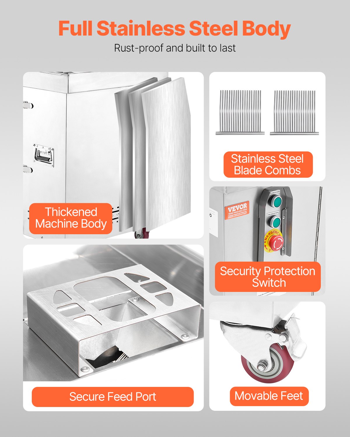 VEVOR Meat Cutter Machine, 1100W Meat Slicer, 1102 lb/h Commercial Meat Cutting Machine, Stainless Steel, 5 mm Thickness, Detachable Blades, Electric Food Slicer for Kitchen Restaurant Supermarket