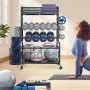VEVOR Yoga Mat Storage Rack, Home Gym Workout Equipment Organizer, Powder Coated Finish Steel Yoga Mat Holder with Hooks & Wheels, Weight Rack for Dumbbell, Kettlebell, Foam Roller, and Yoga Strap