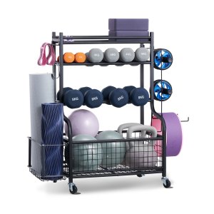 Support VEVOR 3 Niveaux Pour Tapis De Yoga – Acier, Crochets, Roulettes 360°, Charge 72,6 Kg, Pour Salle De Sport Et Maison
