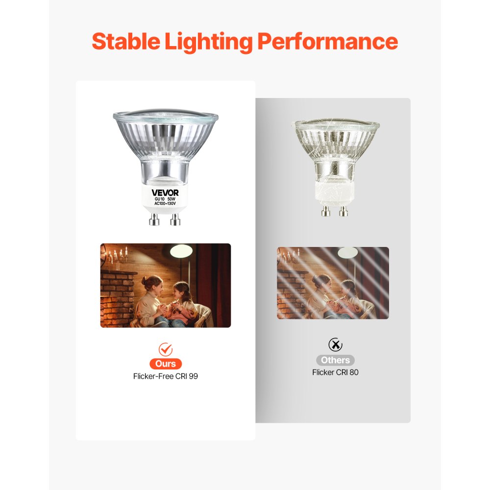 VEVOR Halogen Light Bulbs, MR16 GU10 Candle Warmer Lamp Bulb Dimmable, 100-130V 50W Glass Cover Halogen Bulbs, 2800K Warm Light Bulb, for Wall Lamp, Hood Range, Landscape & Track Lighting, Pack of 6