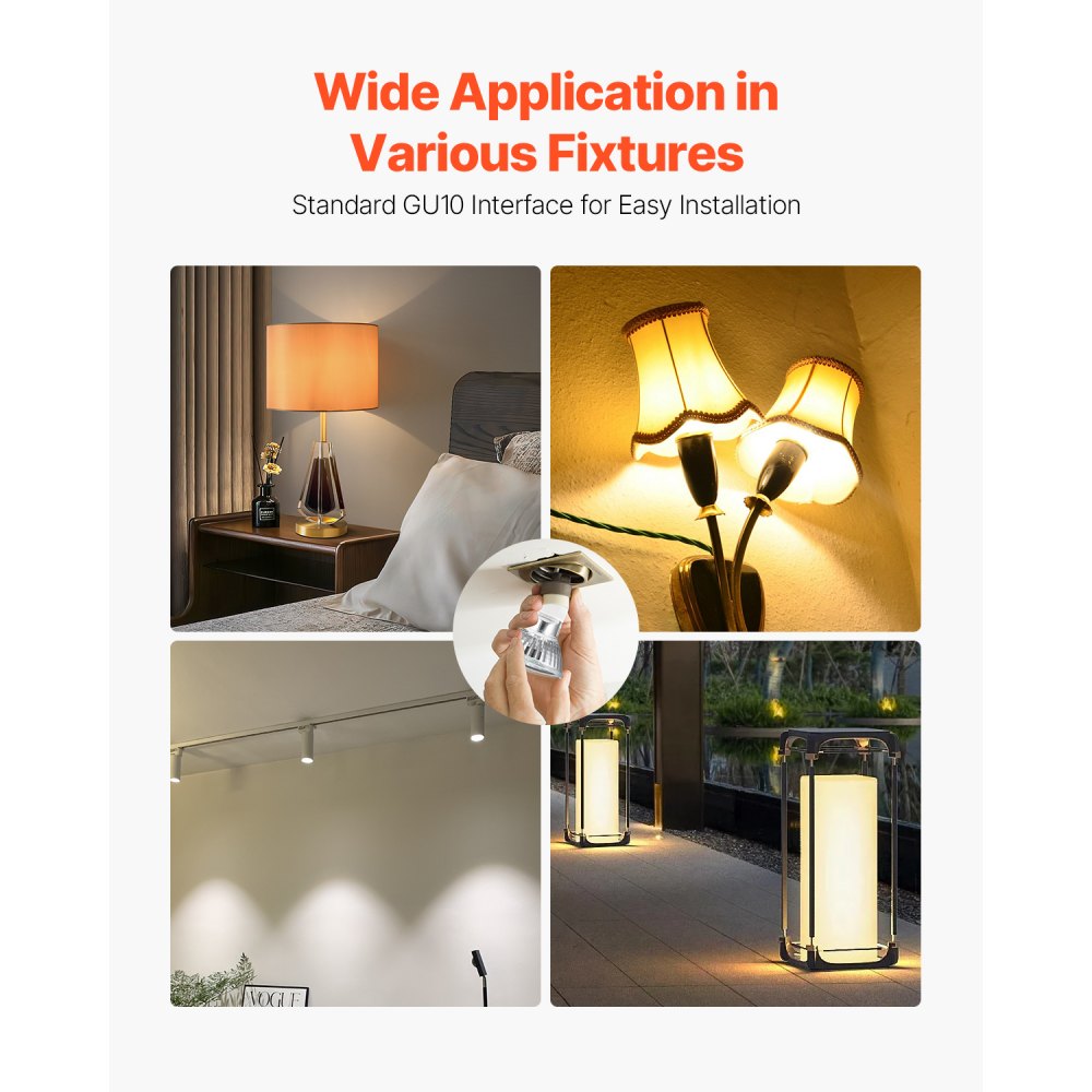 VEVOR Halogen Light Bulbs, MR16 GU10 Candle Warmer Lamp Bulb Dimmable, 100-130V 50W Glass Cover Halogen Bulbs, 2800K Warm Light Bulb, for Wall Lamp, Hood Range, Landscape & Track Lighting, Pack of 6
