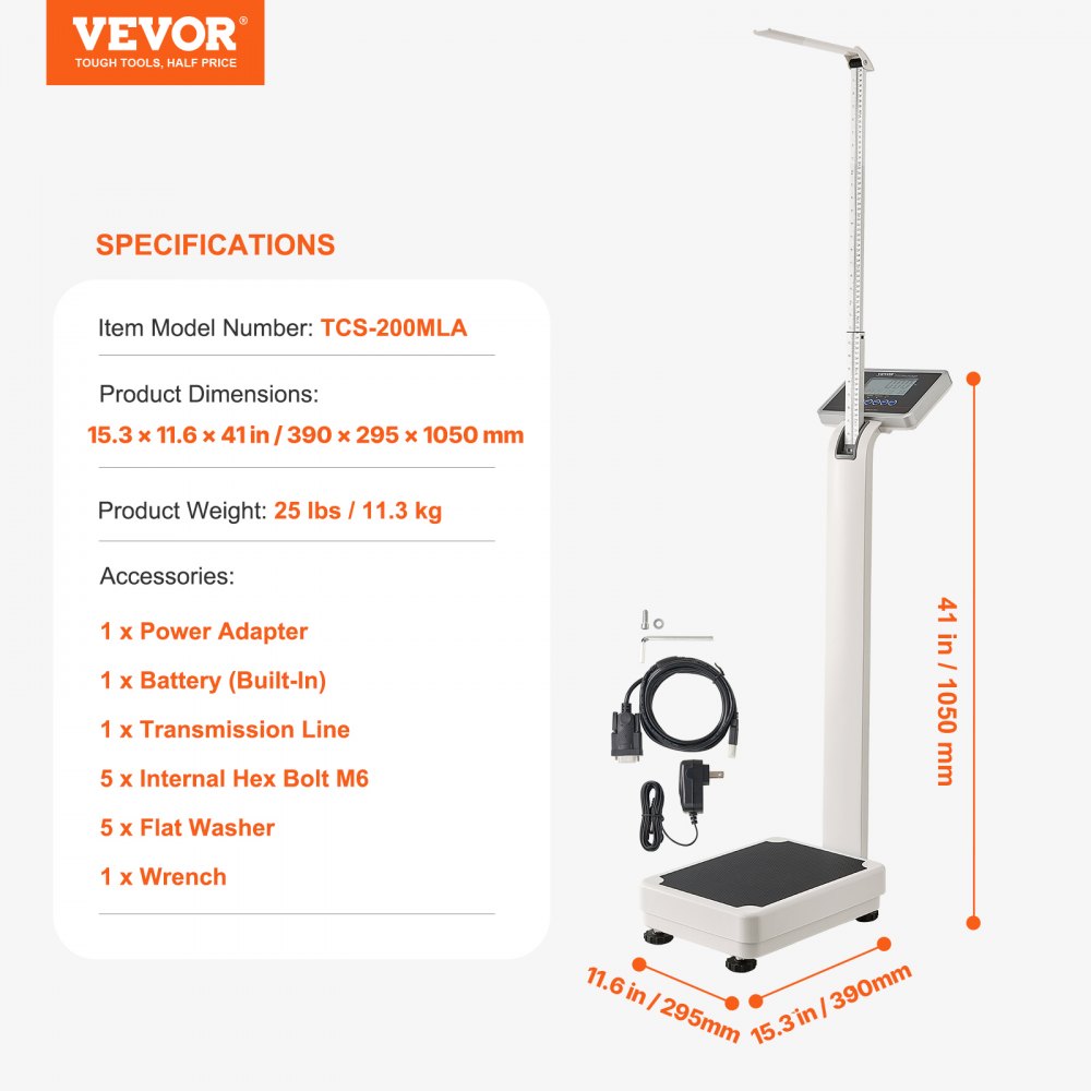 Báscula médica digital VEVOR, báscula médica profesional para peso y altura, báscula médica multifunción con tallímetro integrado, 2 unidades (kg/lb), IMC para gimnasios en casa, hospitales, capacidad de 500 lb