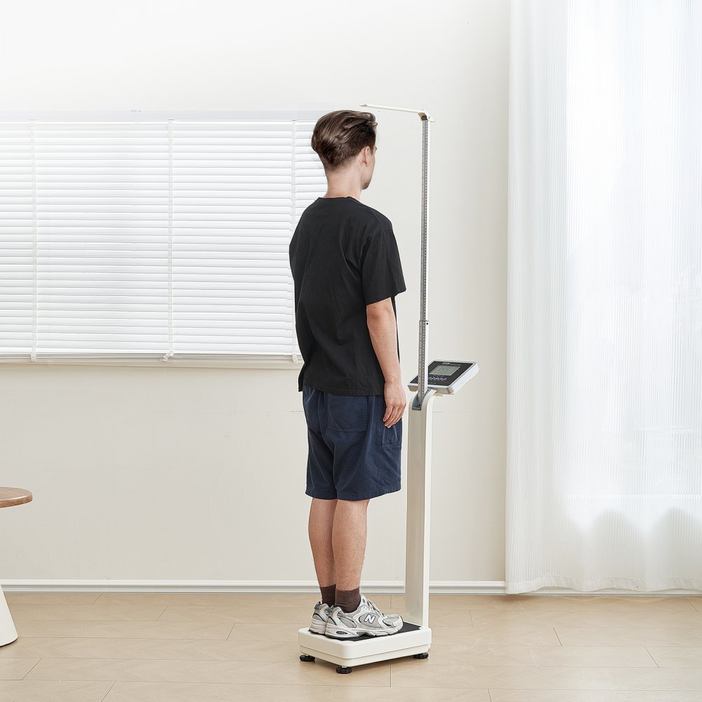 Báscula médica digital VEVOR, báscula médica profesional para peso y altura, báscula médica multifunción con tallímetro integrado, 2 unidades (kg/lb), IMC para gimnasios en casa, hospitales, capacidad de 500 lb