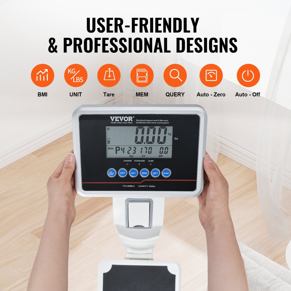Báscula médica digital VEVOR, báscula médica profesional para peso y altura, báscula médica multifunción con tallímetro integrado, 2 unidades (kg/lb), IMC para gimnasios en casa, hospitales, capacidad de 660 lb