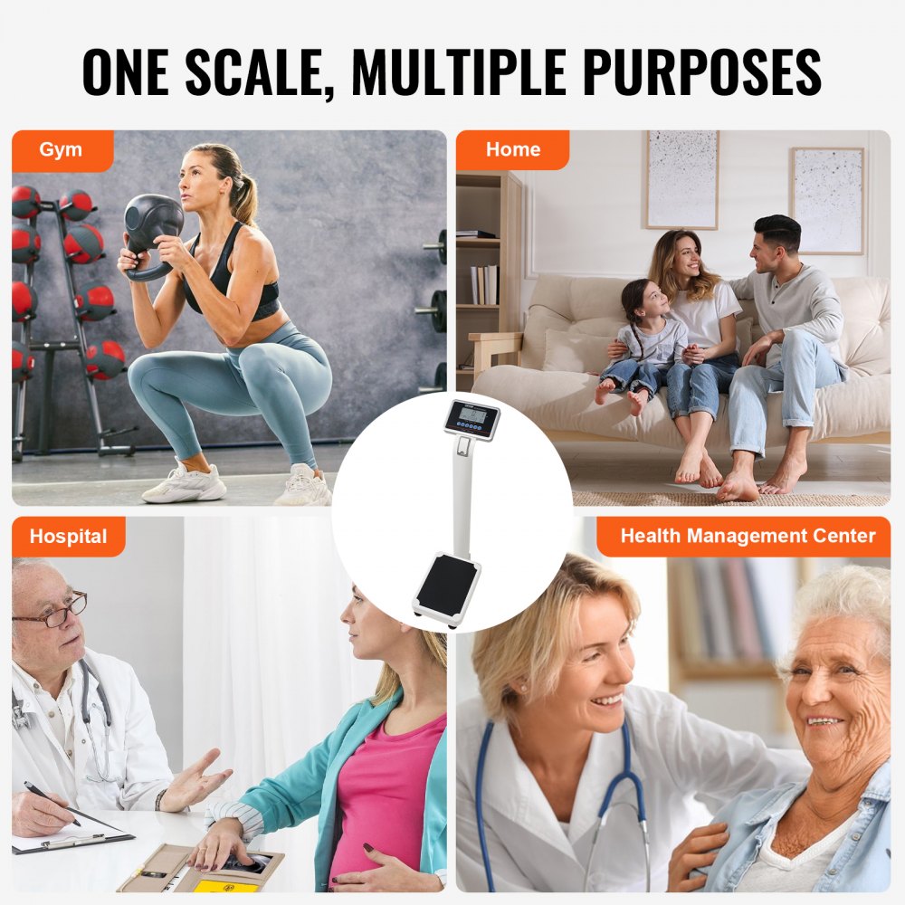 Báscula médica digital VEVOR, báscula médica profesional para peso y altura, báscula médica multifunción con tallímetro integrado, 2 unidades (kg/lb), IMC para gimnasios en casa, hospitales, capacidad de 660 lb