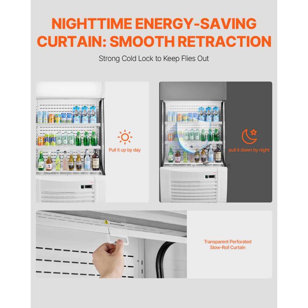 VEVOR Open Air Merchandiser, 2-Tier Shelving Commercial Refrigerator, Grab and Go Display Cooler Refrigerator with Air Curtain, LED Advertising Light, Fits for Restaurants, Stores, Office, 12.7cu.ft.