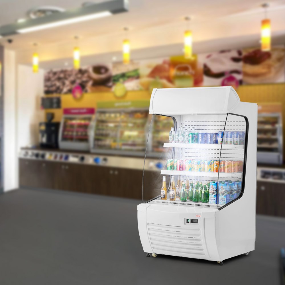 VEVOR Open Air Merchandiser, 2-Tier Shelving Commercial Refrigerator, Grab and Go Display Cooler Refrigerator with Air Curtain, LED Advertising Light, Fits for Restaurants, Stores, Office, 12.7cu.ft.