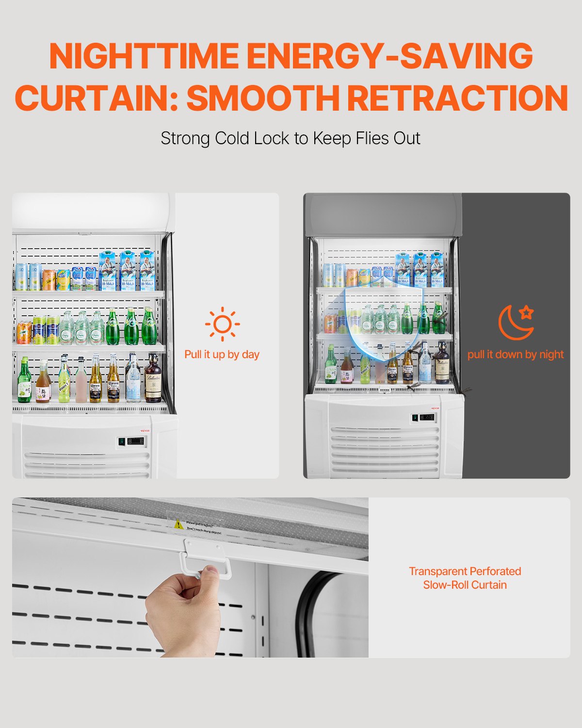 VEVOR Open Air Merchandiser, 2-Tier Shelving Commercial Refrigerator, Grab and Go Display Cooler Refrigerator with Air Curtain, LED Advertising Light, Fits for Restaurants, Stores, Office, 12.7cu.ft.