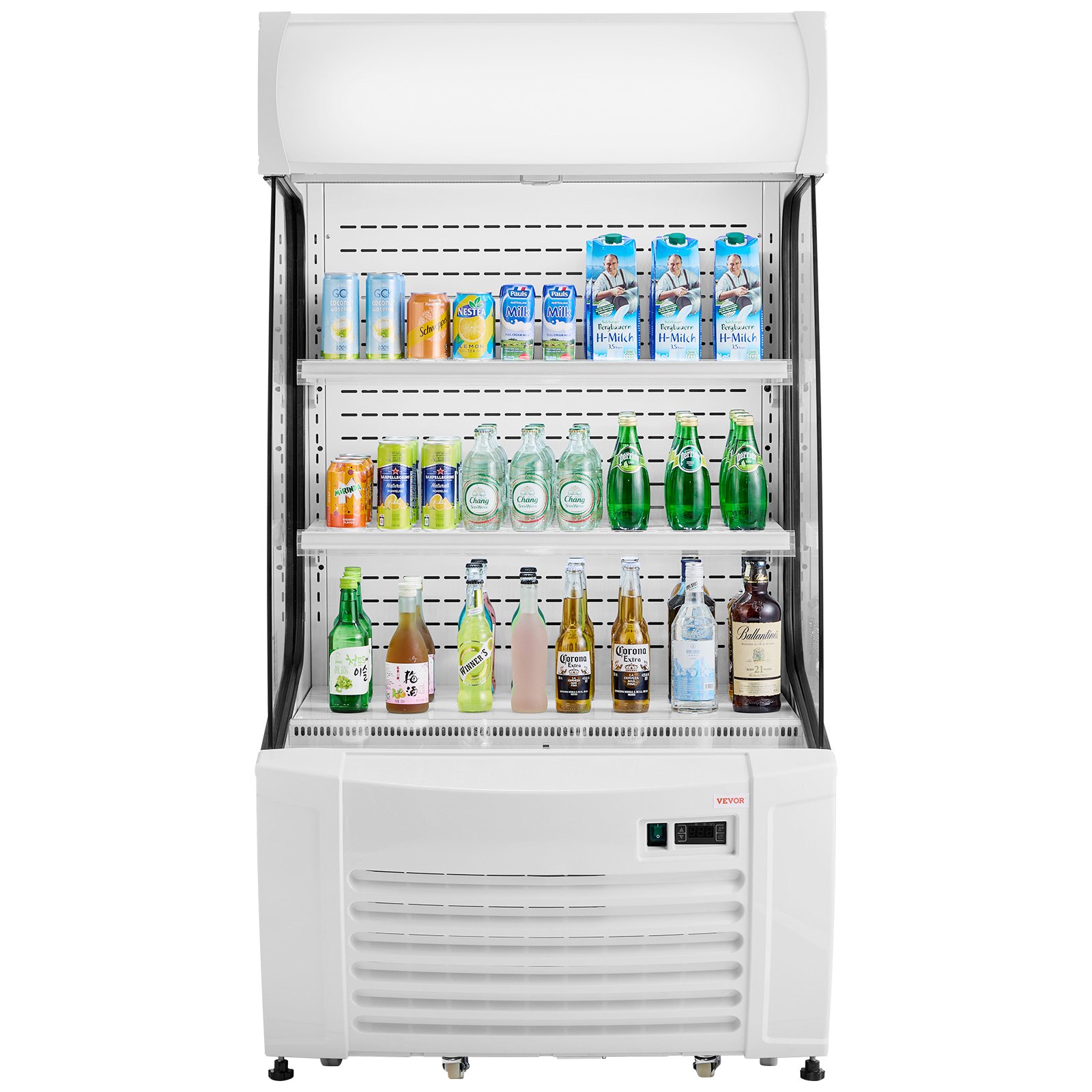 VEVOR Open Air Merchandiser, 2-Tier Shelving Commercial Refrigerator, Grab and Go Display Cooler Refrigerator with Air Curtain, LED Advertising Light, Fits for Restaurants, Stores, Office, 12.7cu.ft.