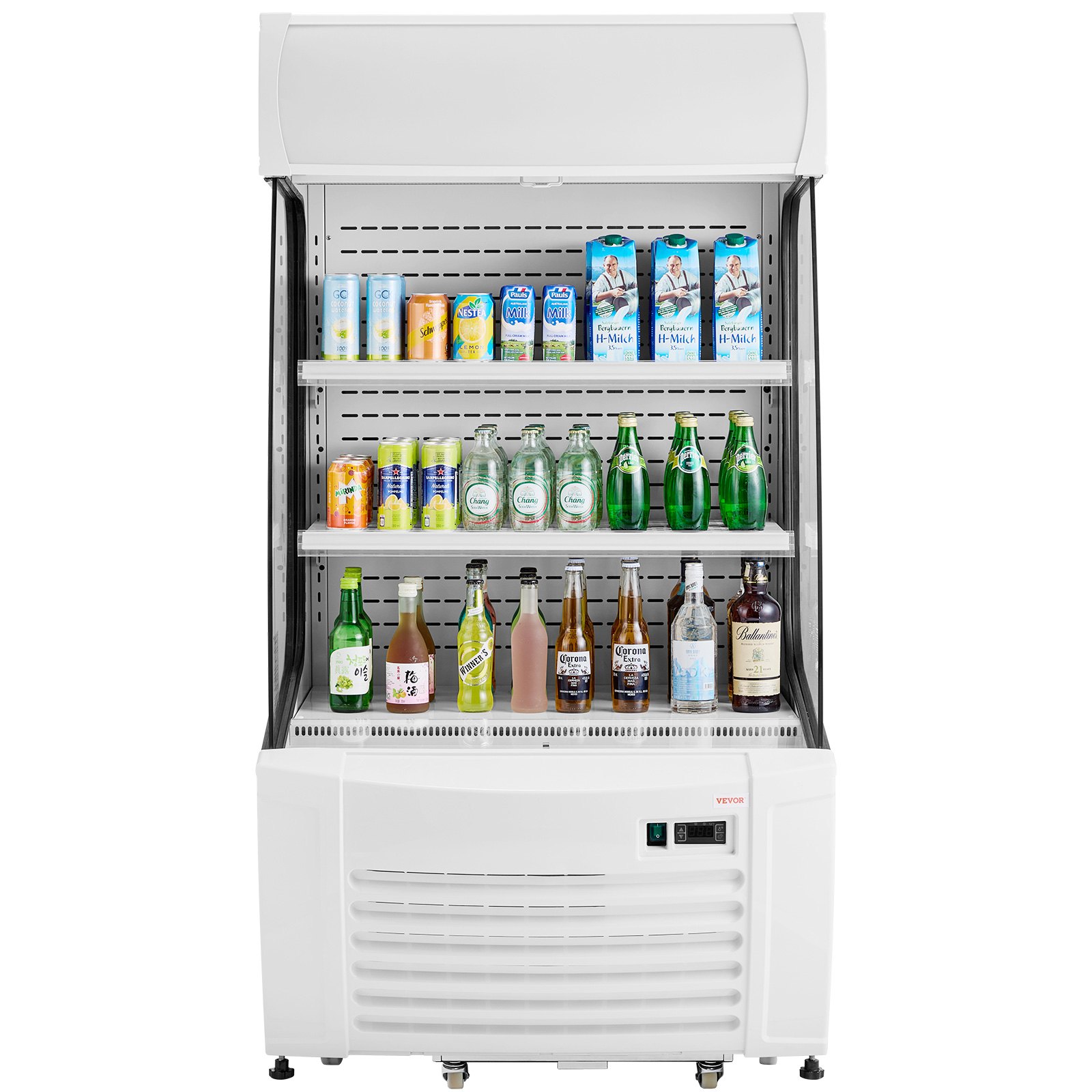 VEVOR Open Air Merchandiser, 2-Tier Shelving Commercial Refrigerator, Grab and Go Display Cooler Refrigerator with Air Curtain, LED Advertising Light, Fits for Restaurants, Stores, Office, 12.7cu.ft.