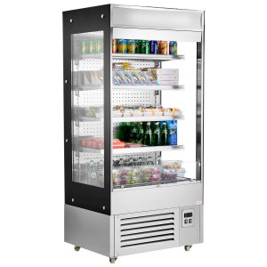 VEVOR Open Air Merchandiser, 4-Tier Shelving Commercial Refrigerator, Grab and Go Display Cooler Refrigerator with Air Curtain, LED Advertising Light, Fits for Restaurants, Stores, Office, 18.4cu.ft. | VEVOR US